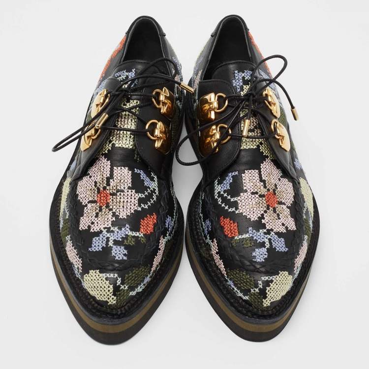 Pre Owned Alexander McQueen Multicolor Embroidered Leather Lace Up Derby Sneakers Size 39