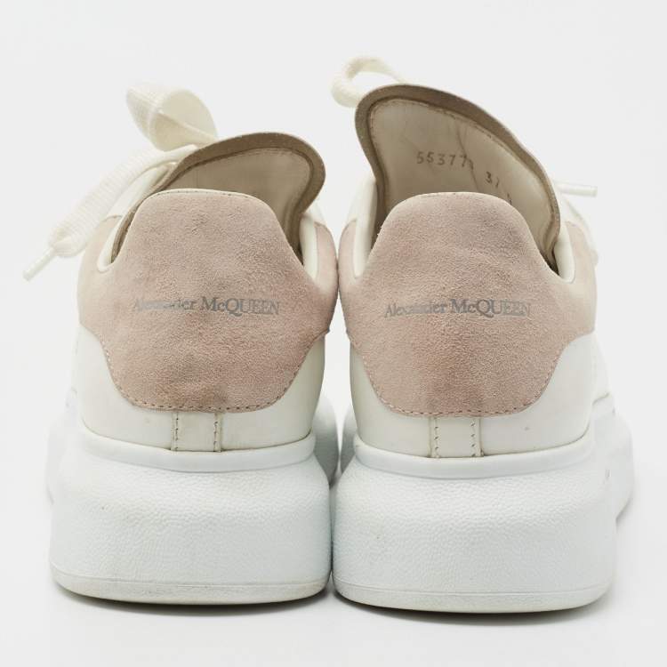 Pre Owned Alexander McQueen White/Pink Leather and Suede Oversized Sneakers Size 37