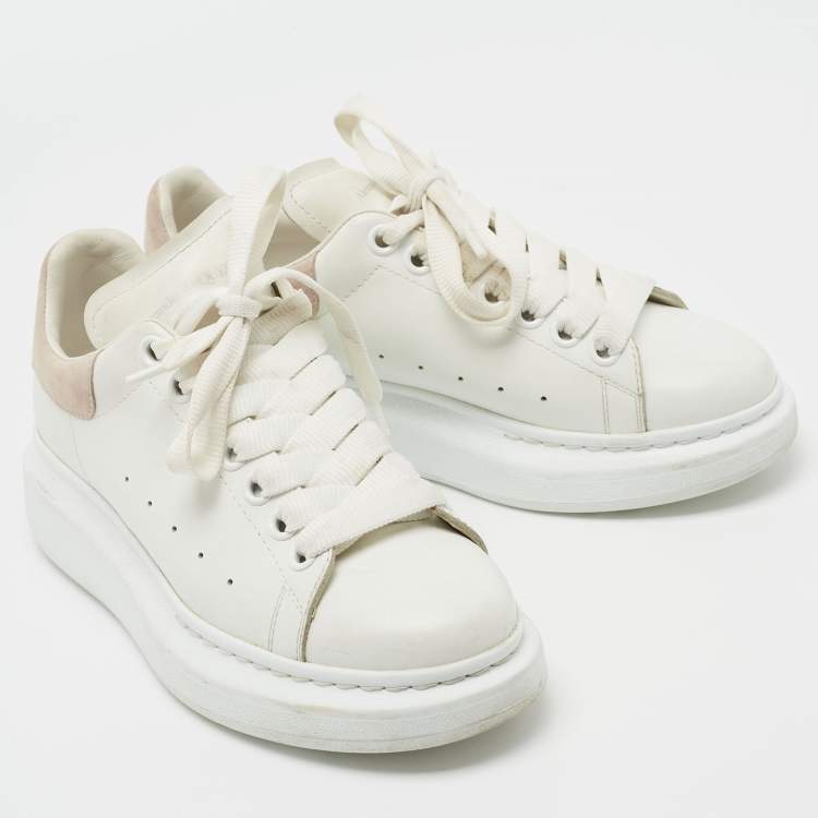 Pre Owned Alexander McQueen White/Pink Leather and Suede Oversized Sneakers Size 37