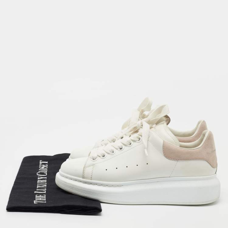 Pre Owned Alexander McQueen White/Pink Leather and Suede Oversized Sneakers Size 37