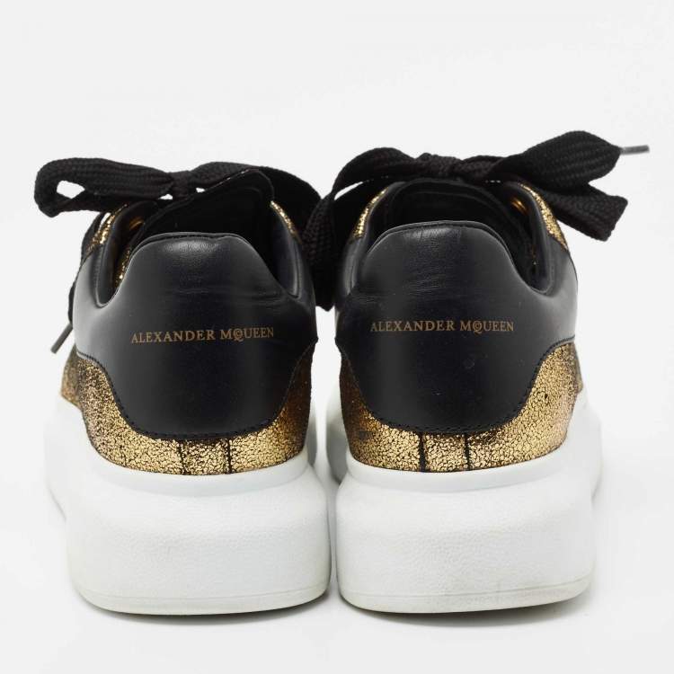 Pre Owned Alexander McQueen Gold/Black Texture Leather Classic Larry Platform Lace Up Sneakers Size 37
