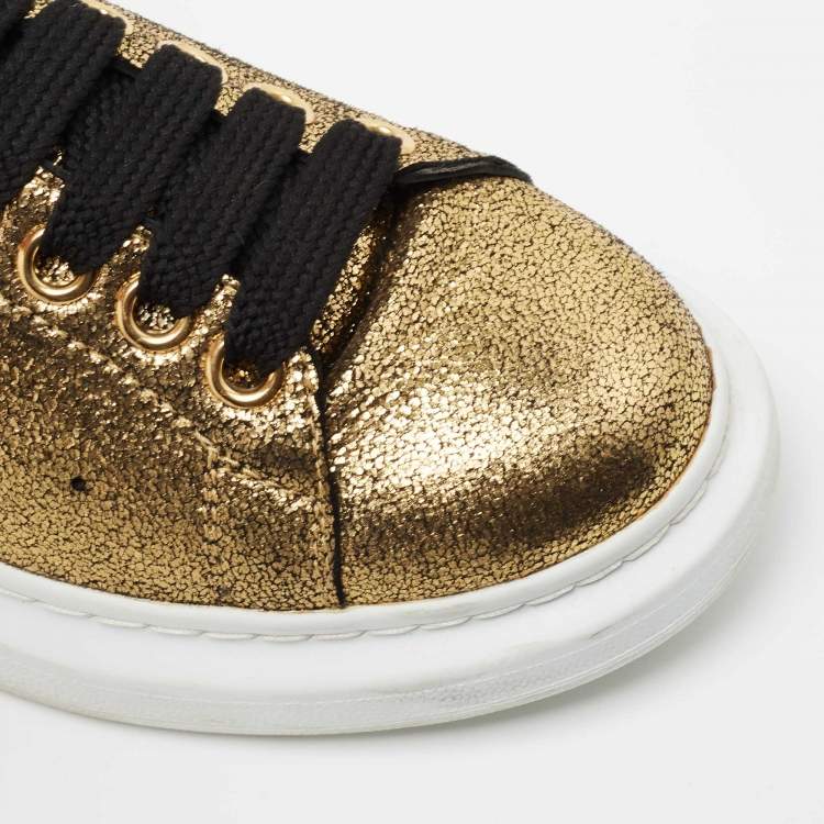 Pre Owned Alexander McQueen Gold/Black Texture Leather Classic Larry Platform Lace Up Sneakers Size 37
