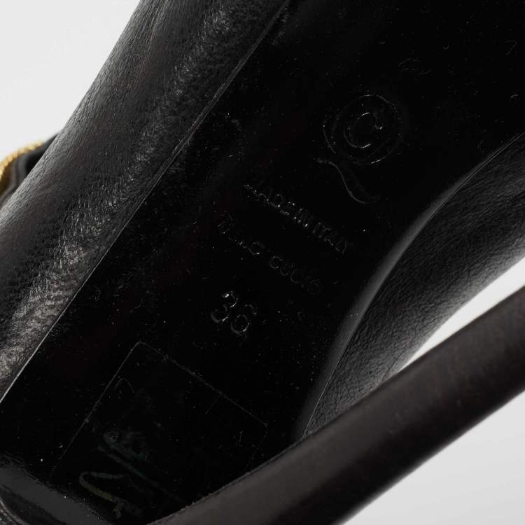 Pre Owned Alexander McQueen Black Leather Faithful Skull Peep Toe Booties Size 36 