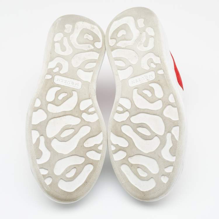 Pre Owned Alexander McQueen White/Red Leather and Suede Oversized Low Top Sneakers Size 38