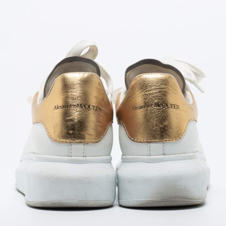 Pre Owned Alexander McQueen White/Gold Leather Oversized Sneakers Size 37