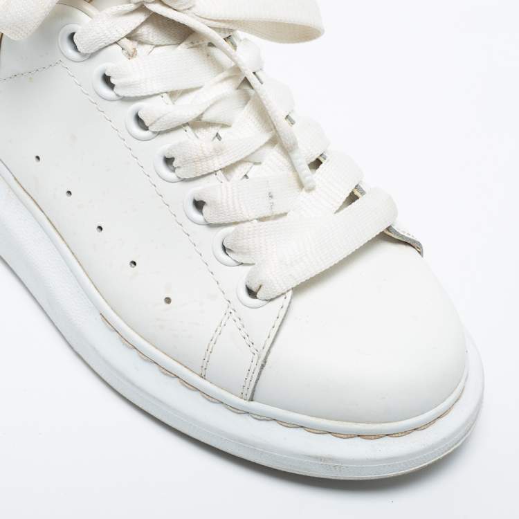 Pre Owned Alexander McQueen White/Gold Leather Oversized Sneakers Size 37