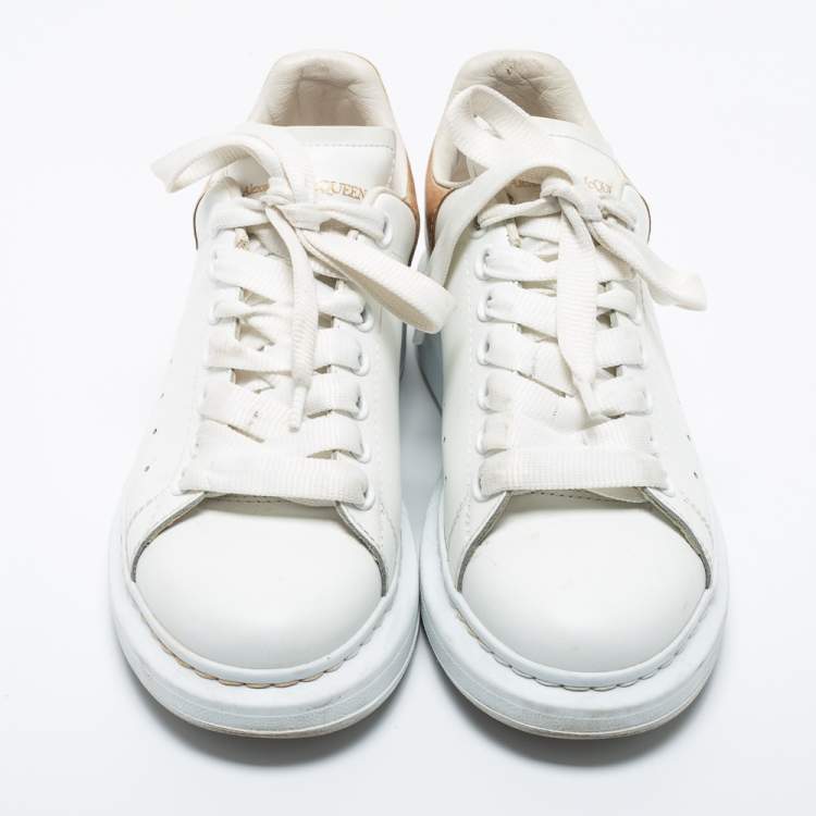 Pre Owned Alexander McQueen White/Gold Leather Oversized Sneakers Size 37