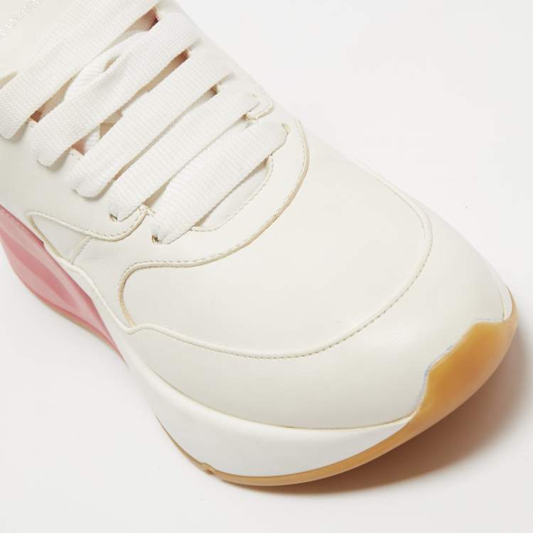 Pre Owned Alexander Mcqueen White/ Pink Leather Oversized Sneakers Size 39