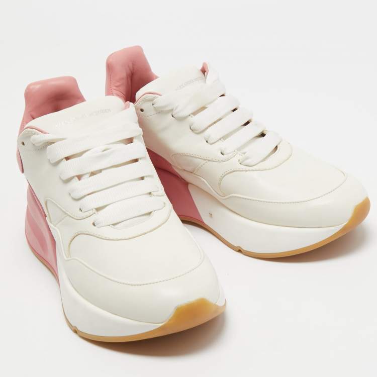 Pre Owned Alexander Mcqueen White/ Pink Leather Oversized Sneakers Size 39