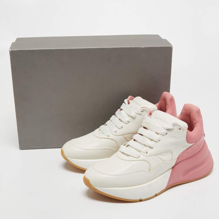 Pre Owned Alexander Mcqueen White/ Pink Leather Oversized Sneakers Size 39