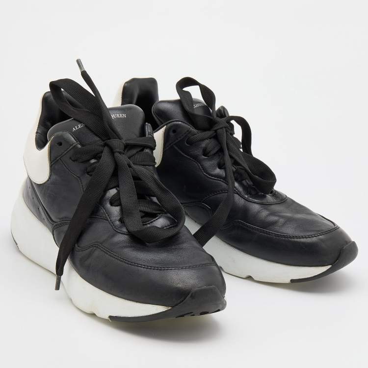 Pre Owned Alexander McQueen Black Leather Runner Sneakers Size 40.5  