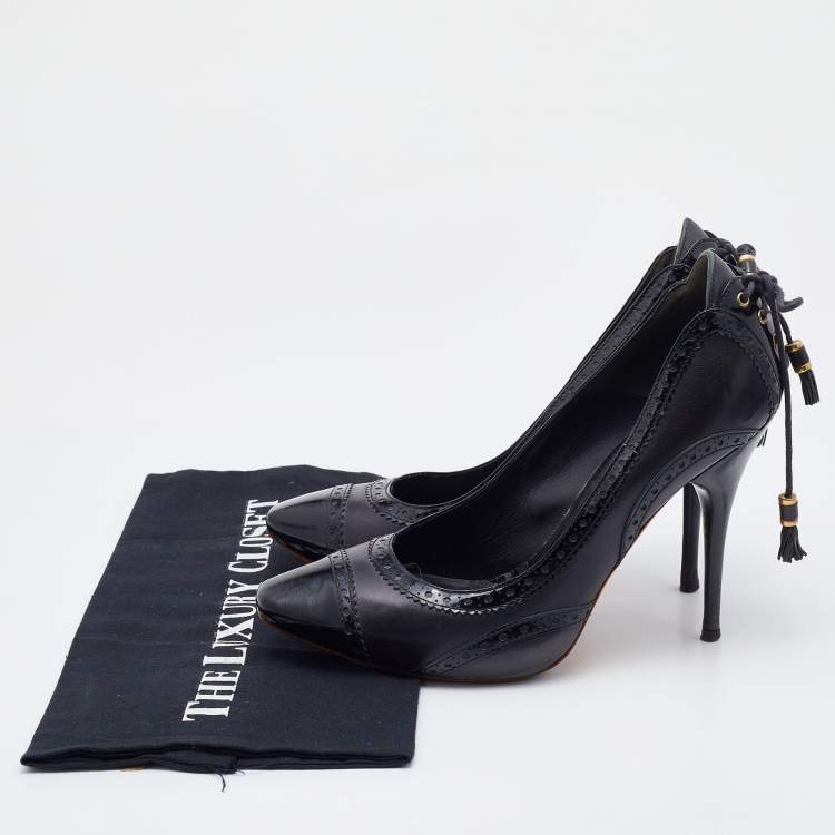 Pre Owned Alexander McQueen Black Brogue Leather Platform Pumps Size 38