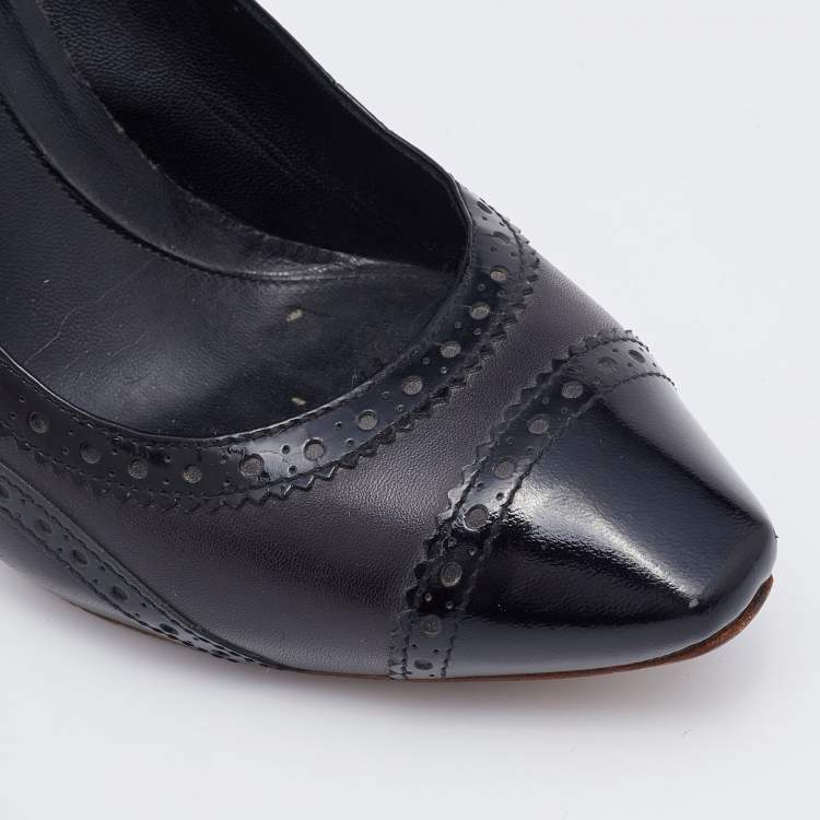 Pre Owned Alexander McQueen Black Brogue Leather Platform Pumps Size 38