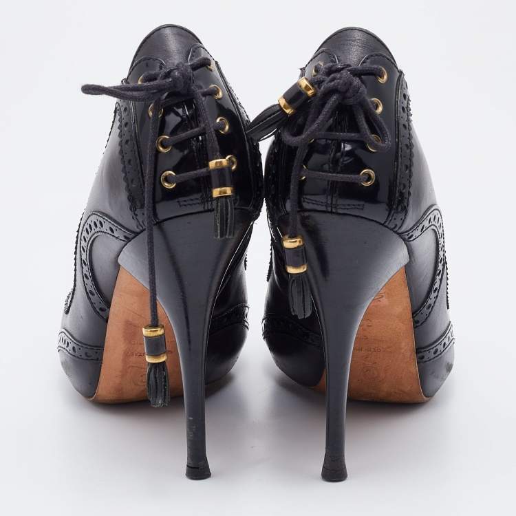 Pre Owned Alexander McQueen Black Brogue Leather Platform Pumps Size 38