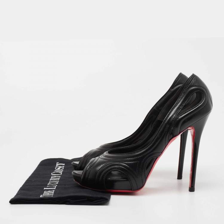 Pre Owned Alexander McQueen Black Leather Peep Toe Pumps Size 39