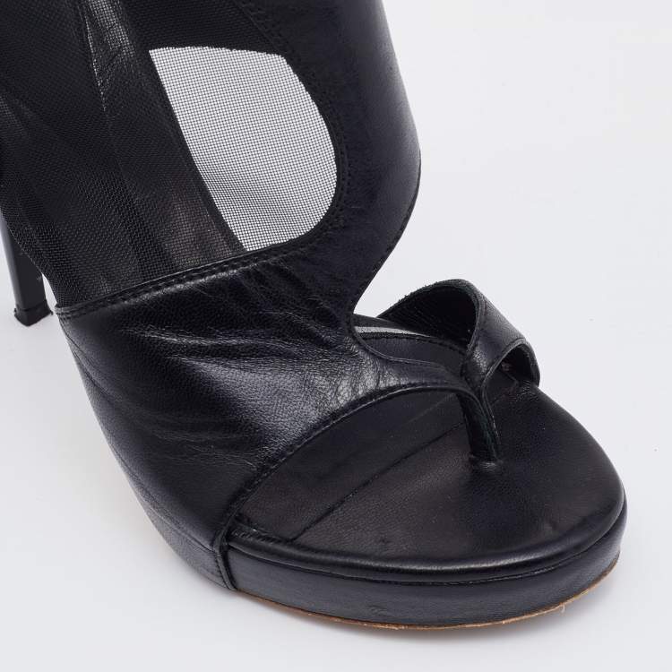 Pre Owned Alexander McQueen Black Leather and Mesh Toe Ring Booties Size 37 