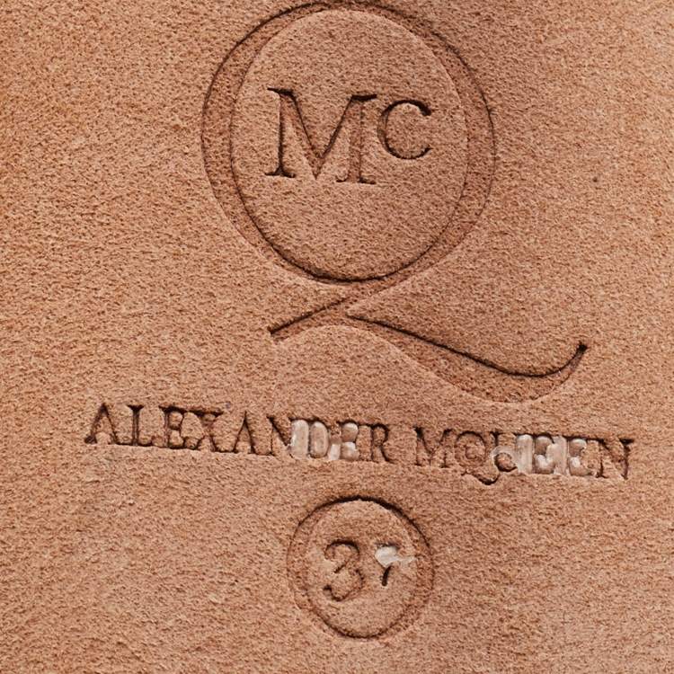 Pre Owned Alexander McQueen Black Leather and Mesh Toe Ring Booties Size 37 