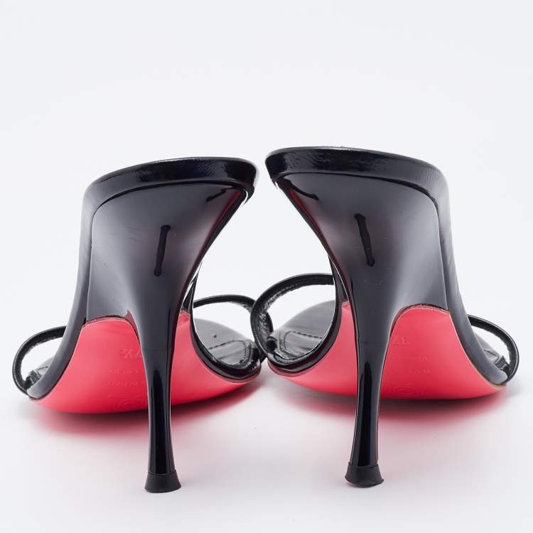Pre Owned Alexander McQueen Black Patent Leather Slide Sandals Size 37.5