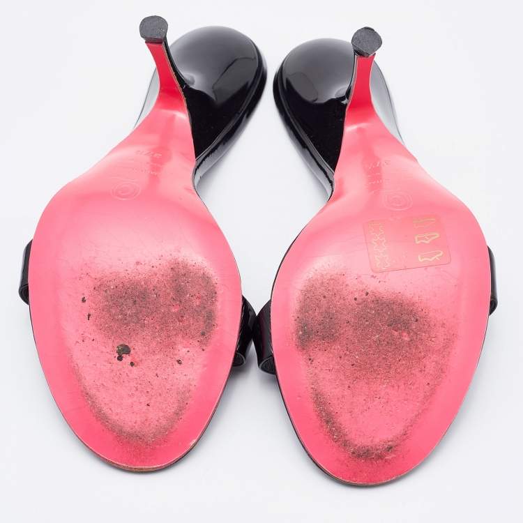 Pre Owned Alexander McQueen Black Patent Leather Slide Sandals Size 37.5
