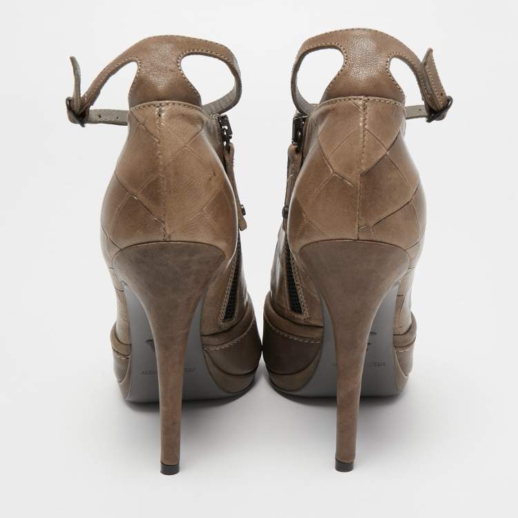 Pre Owned Alexander McQueen Brown Croc Embossed Leather Open Toe Ankle Boots Size 40 
