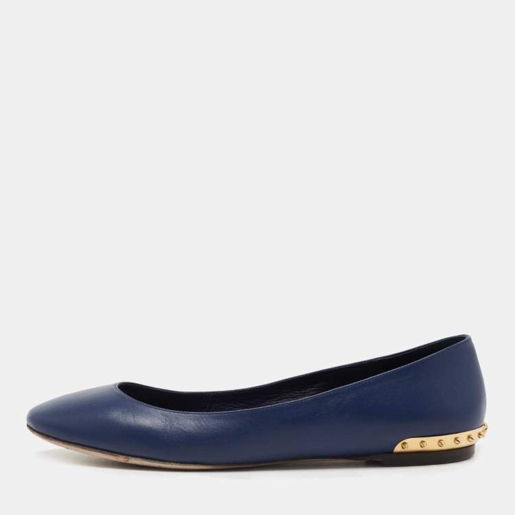 Pre Owned Alexander McQueen Blue Leather Studded Ballet Flats Size 39