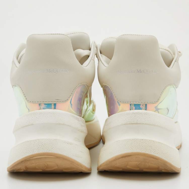 Pre Owned Alexander McQueen White/Holographic Leather Oversized Runner Sneakers Size 38
