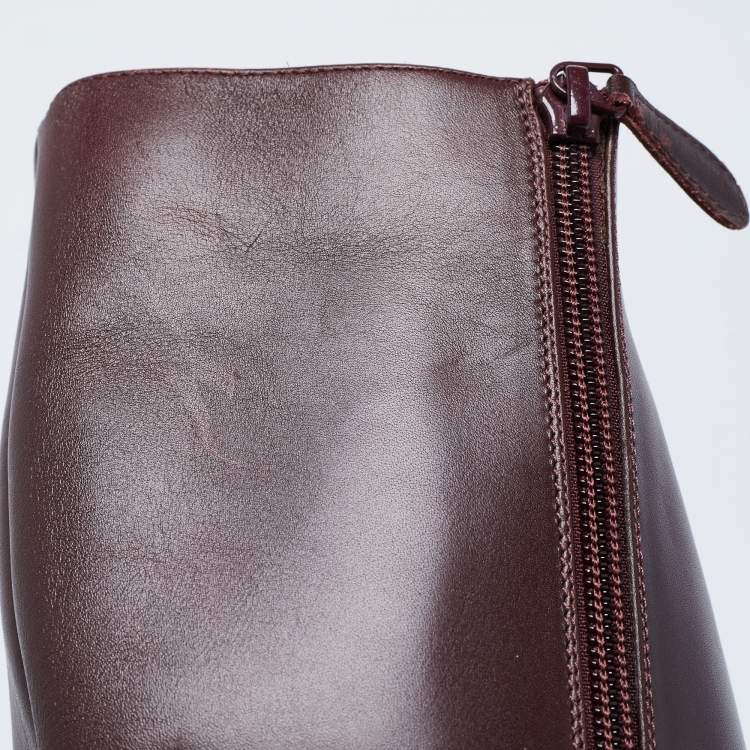 Pre Owned Alexander McQueen Burgundy Leather Knee Length Boots Size 41