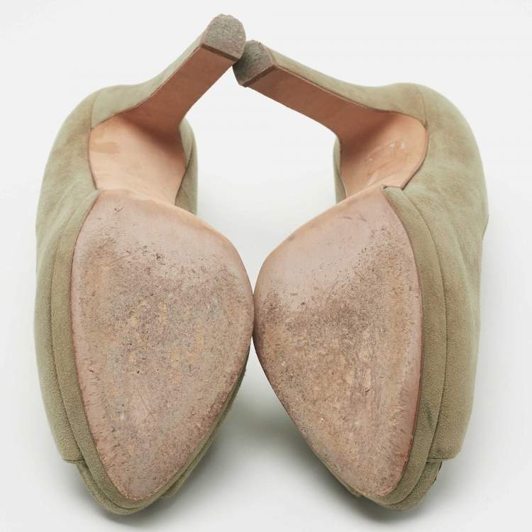 مملوكة مسبقًا Alexander McQueen Green Suede Skull Peep Toe Pumps Size 39