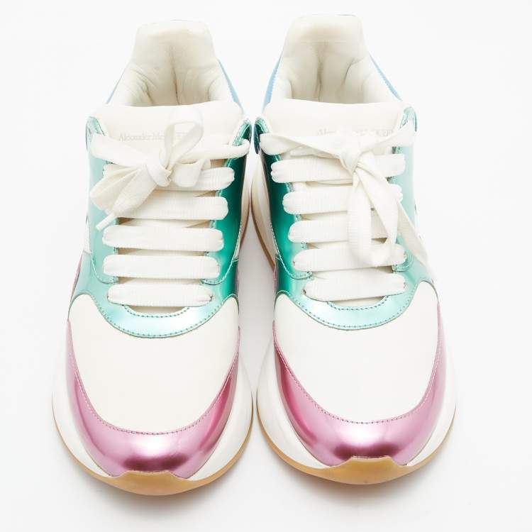 Pre Owned Alexander McQueen Multicolor Leather and Patent Oversized Runner Sneakers Size 39