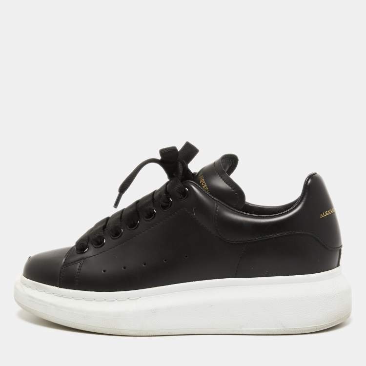 Pre Owned Alexander McQueen Black Leather Oversized Sneakers Size 38.5