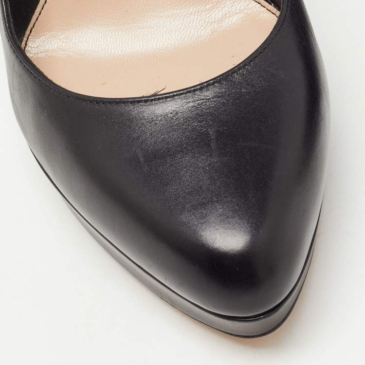 Pre Owned Alexander McQueen Black Leather Horn Heel Platform Pumps Size 39