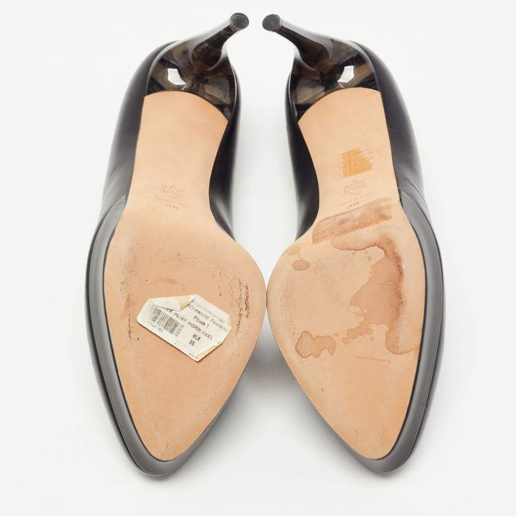 Pre Owned Alexander McQueen Black Leather Horn Heel Platform Pumps Size 39