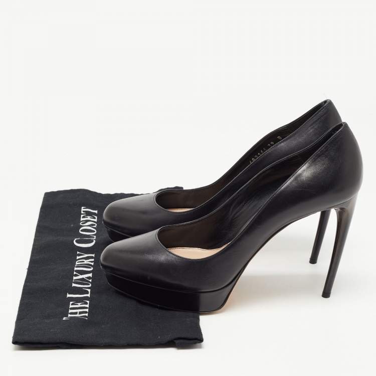 Pre Owned Alexander McQueen Black Leather Horn Heel Platform Pumps Size 39