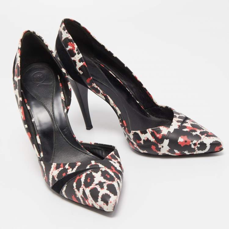 Pre Owned Alexander McQueen Tricolor Pixel Print Leather Lex D'orsay Pumps Size 38