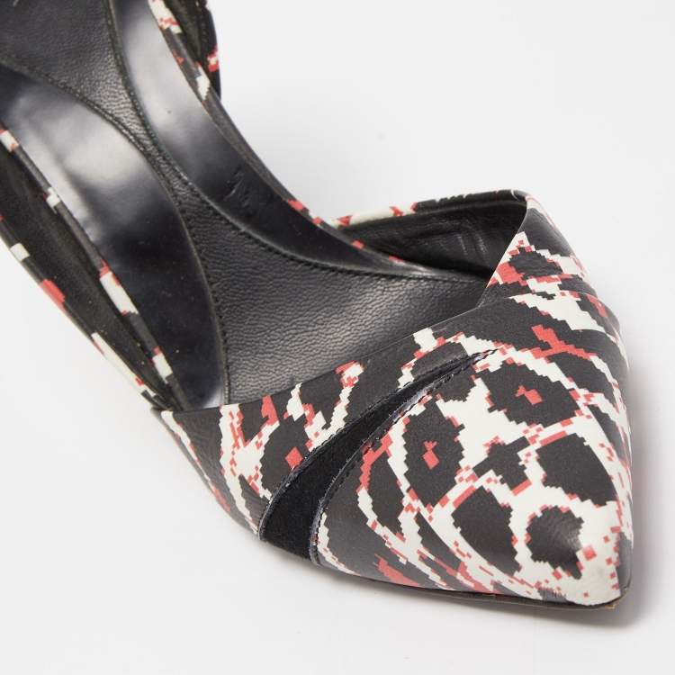Pre Owned Alexander McQueen Tricolor Pixel Print Leather Lex D'orsay Pumps Size 38
