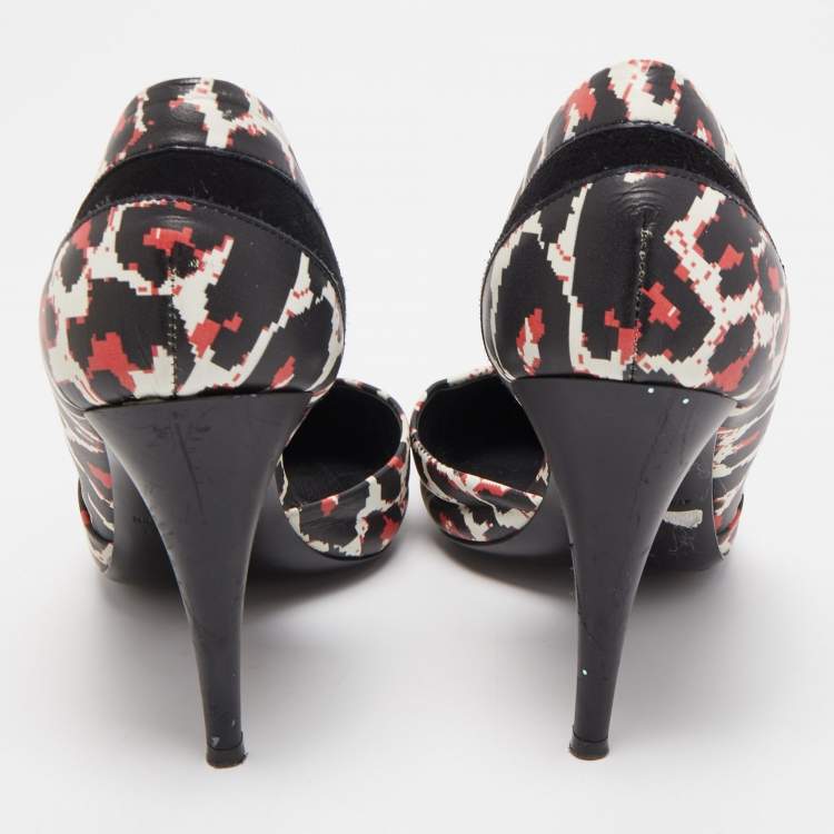 Pre Owned Alexander McQueen Tricolor Pixel Print Leather Lex D'orsay Pumps Size 38