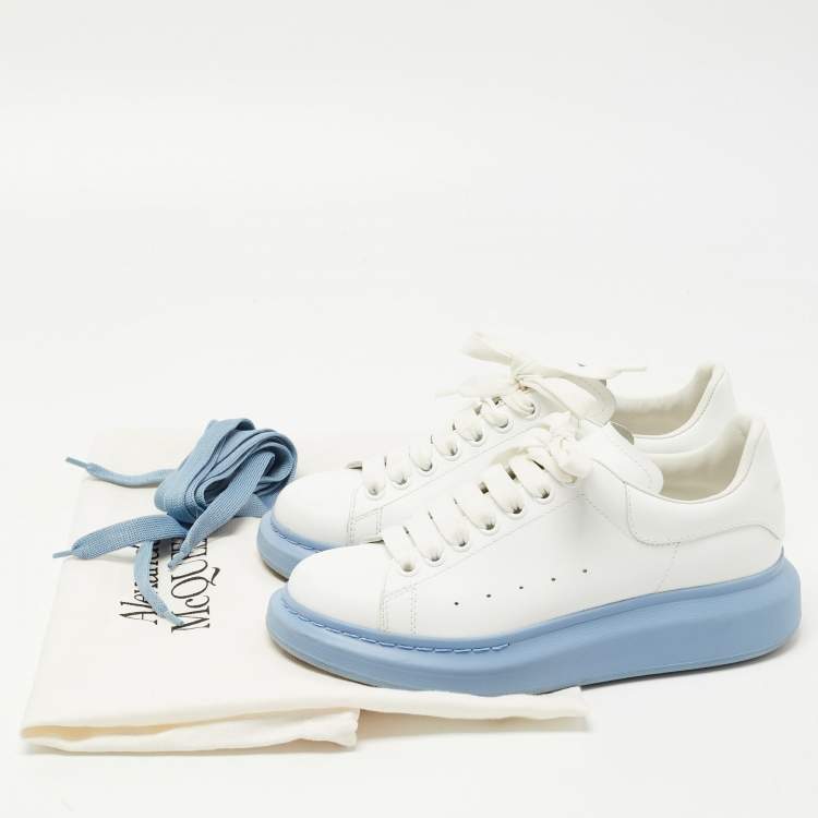 Pre Owned Alexander McQueen White/Blue Leather Oversized Sneakers Size 38