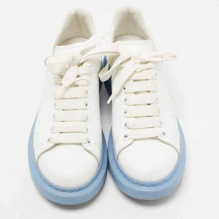 Pre Owned Alexander McQueen White/Blue Leather Oversized Sneakers Size 38
