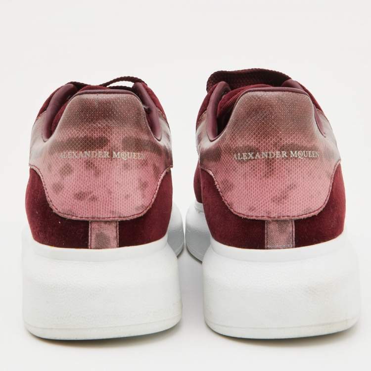 Pre Owned Alexander McQueen Burgundy Velvet and Karung Leather Oversized Low Top  Sneakers Size 38.5