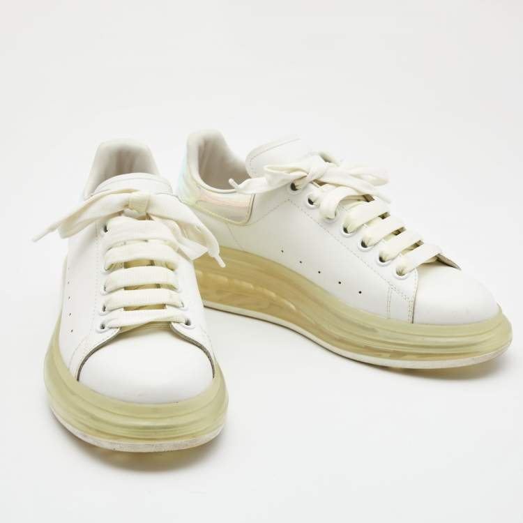 Pre Owned Alexander McQueen White Leather and Iridescent Oversized Sneakers Size 40