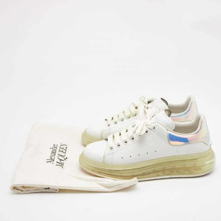 Pre Owned Alexander McQueen White Leather and Iridescent Oversized Sneakers Size 40