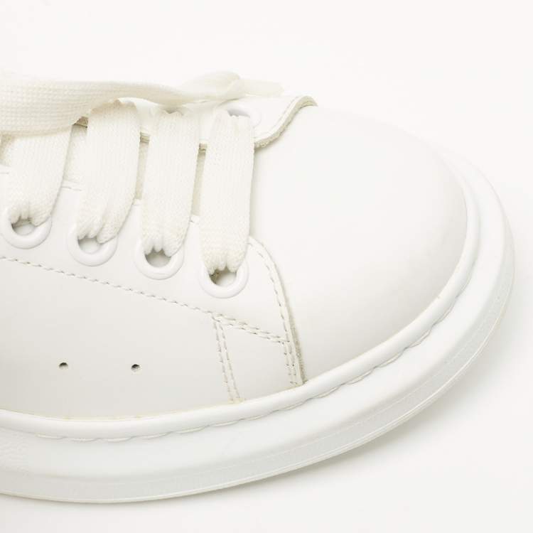 Pre Owned Alexander McQueen White Leather And Leopard Print Pony Hair Low Top Sneakers Size 38