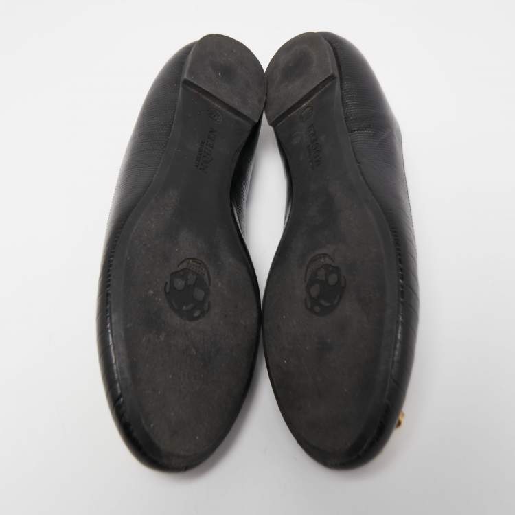 Pre Owned Alexander McQueen Black Lizard Embossed Leather Skull City Ballet Flats Size 37.5