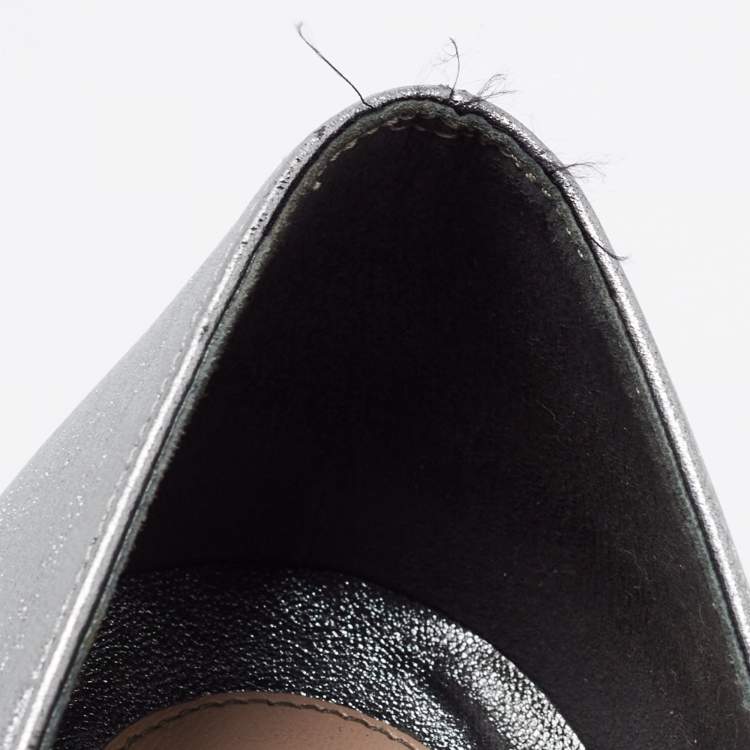 Pre Owned Alexander McQueen Metallic Leather Pointed Toe Pumps Size 38.5