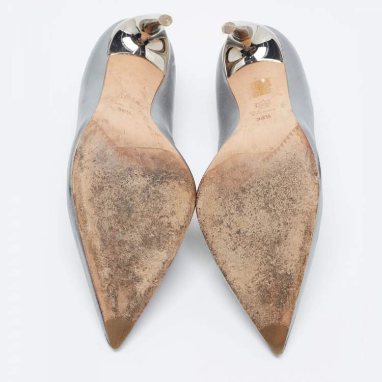 Pre Owned Alexander McQueen Metallic Leather Pointed Toe Pumps Size 38.5