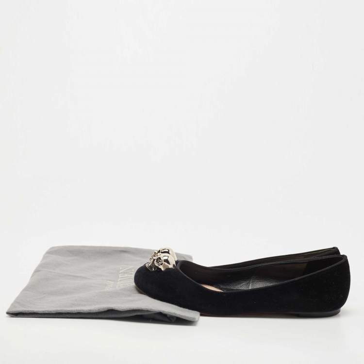 Pre Owned Alexander McQueen Black Velvet Skull City Ballet Flats Size 40
