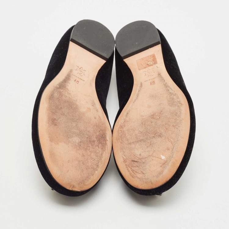 Pre Owned Alexander McQueen Black Velvet Skull City Ballet Flats Size 40