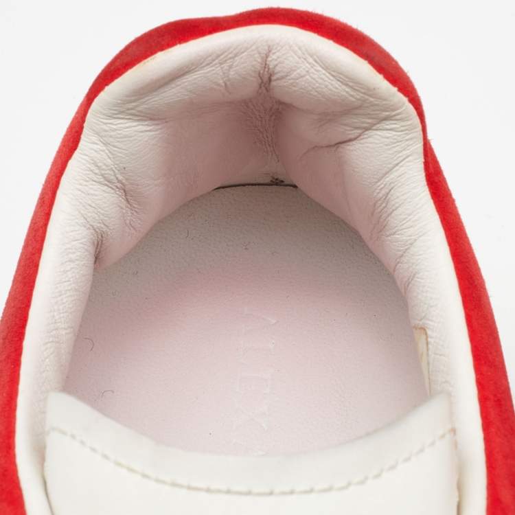 Pre Owned Alexander McQueen White/Red Leather and Suede Oversized Low Top Sneakers Size 38