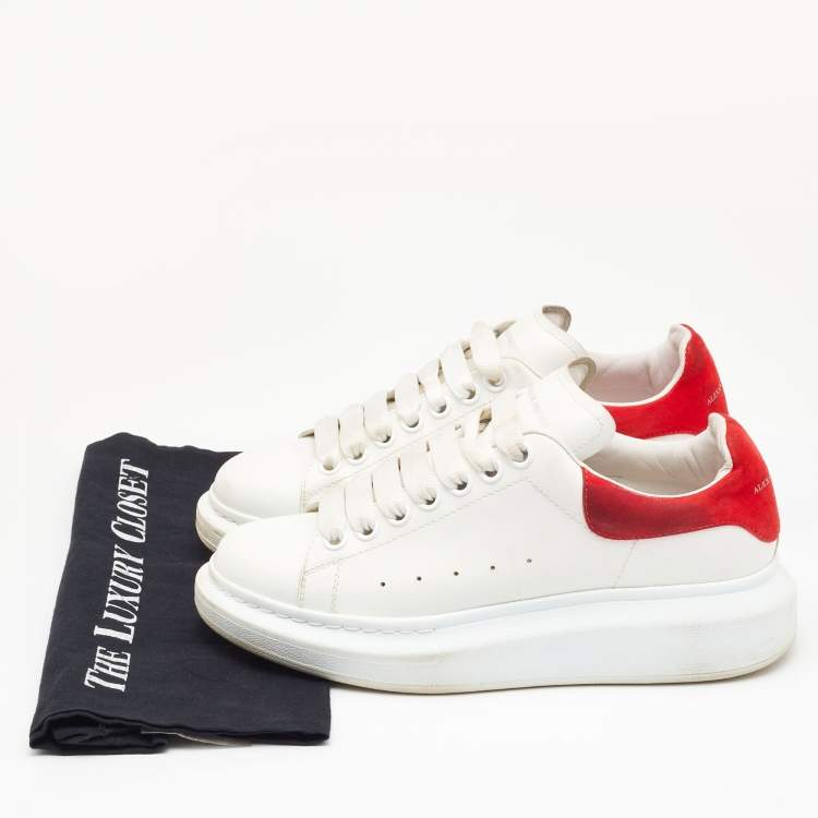 Pre Owned Alexander McQueen White/Red Leather and Suede Oversized Low Top Sneakers Size 38