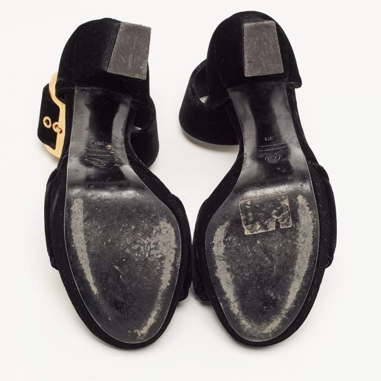 Pre Owned Alexander McQueen Black Velvet Buckle Platform Ankle Strap Sandals Size 39